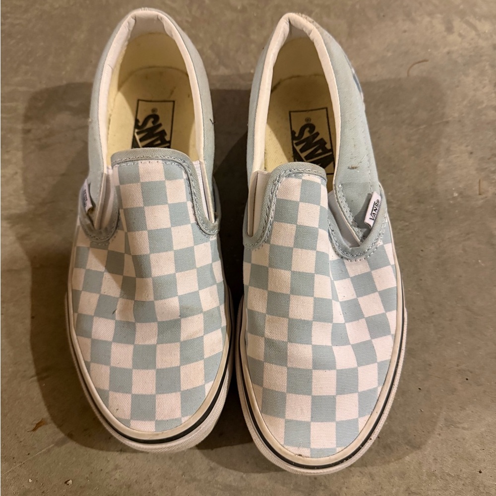 Vans Kids Slip-On Checkerboard Sneakers - Light Blue & White